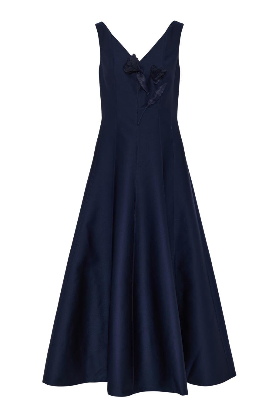V-neck flower appliqué maxi dress in navy