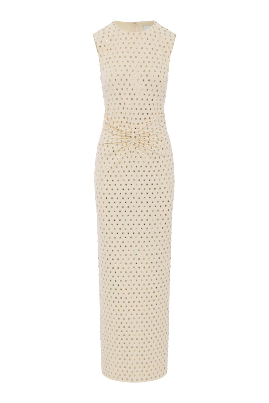 Diamante jersey gathered maxi dress in champagne