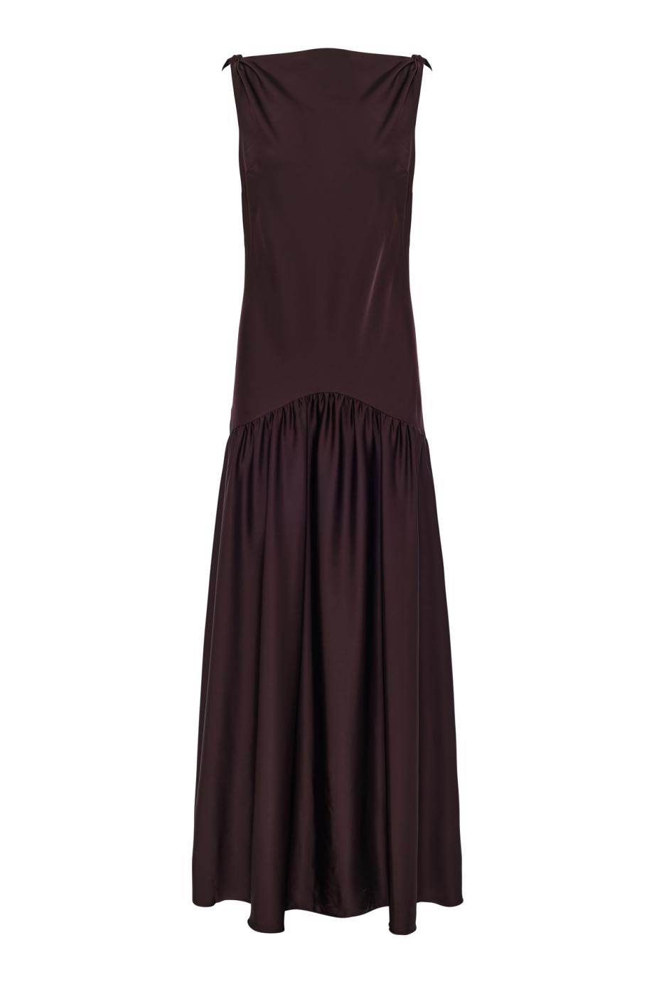 Satin twisted-strap gown in brown