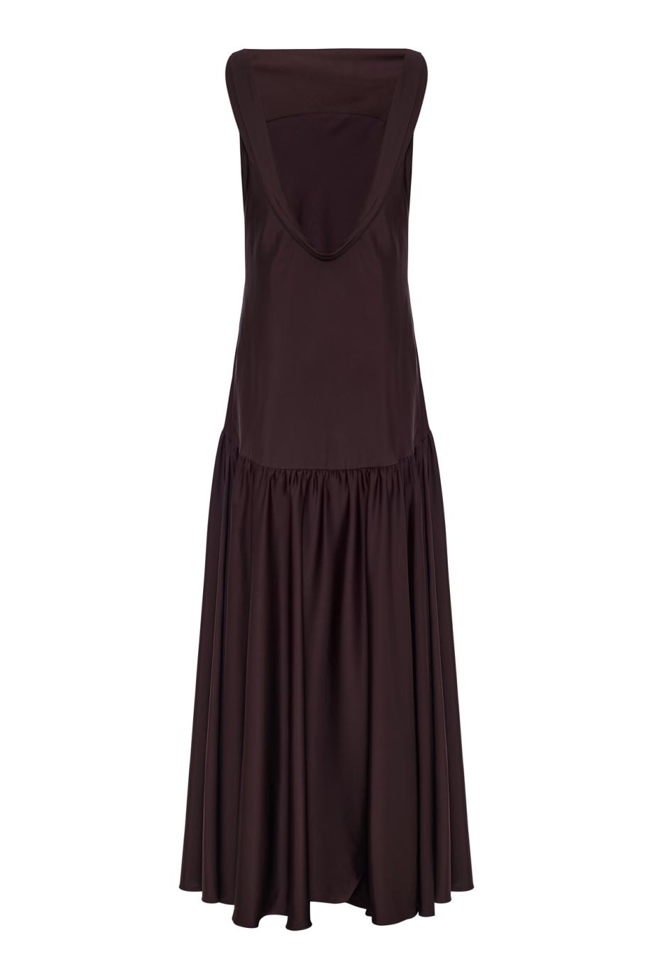 Satin twisted-strap gown in brown