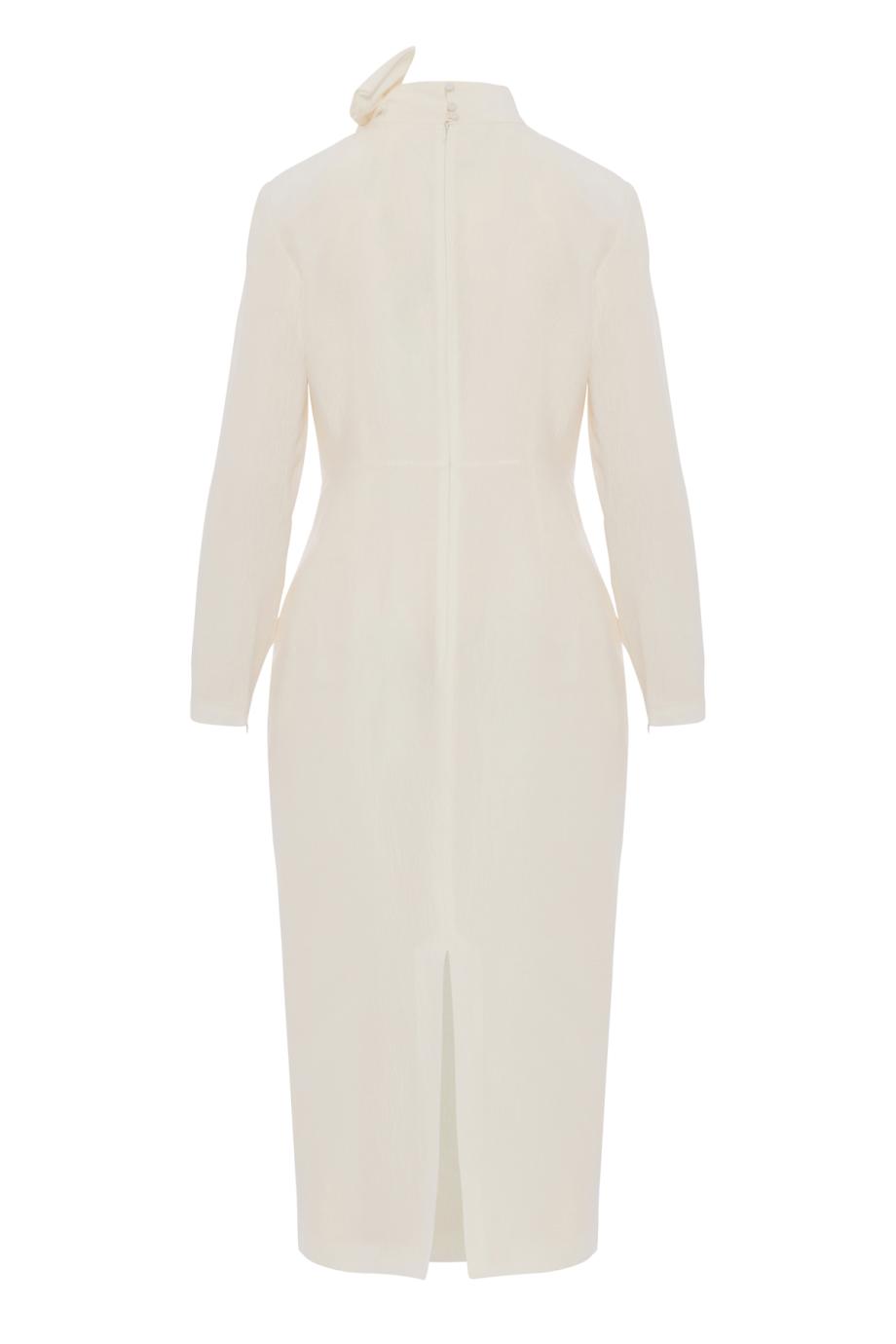 Silk-ramie jacquard bow-neck midi dress in cream