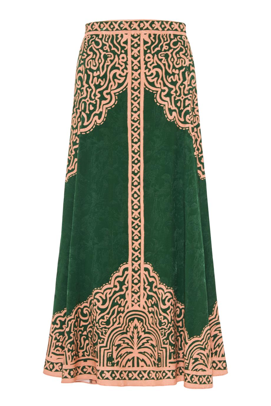 Encanto de Isla ankle skirt in green and salmon