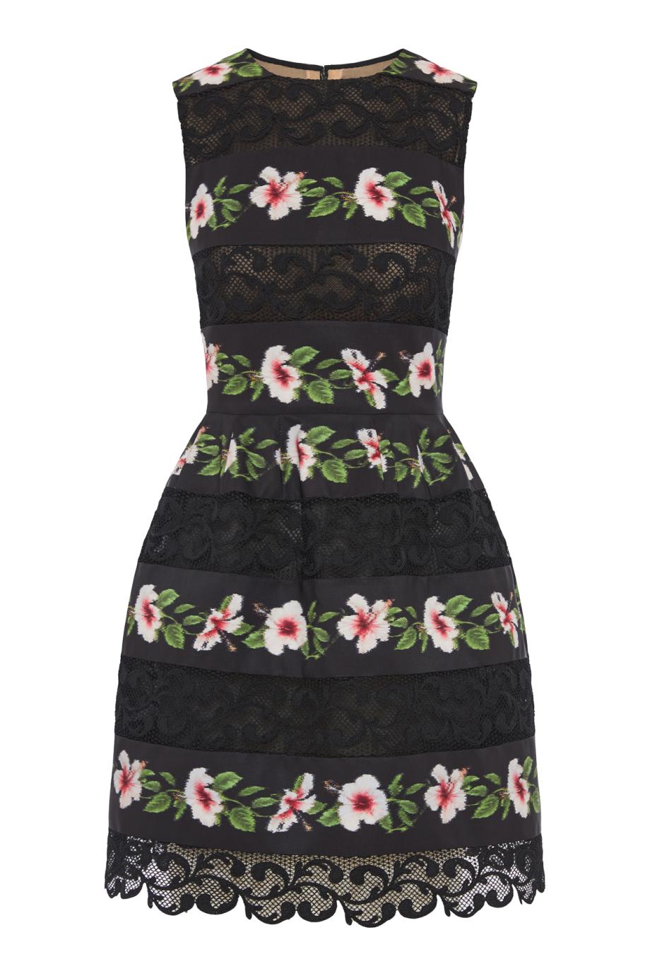 Chiné hibiscus striped faille mini dress in black