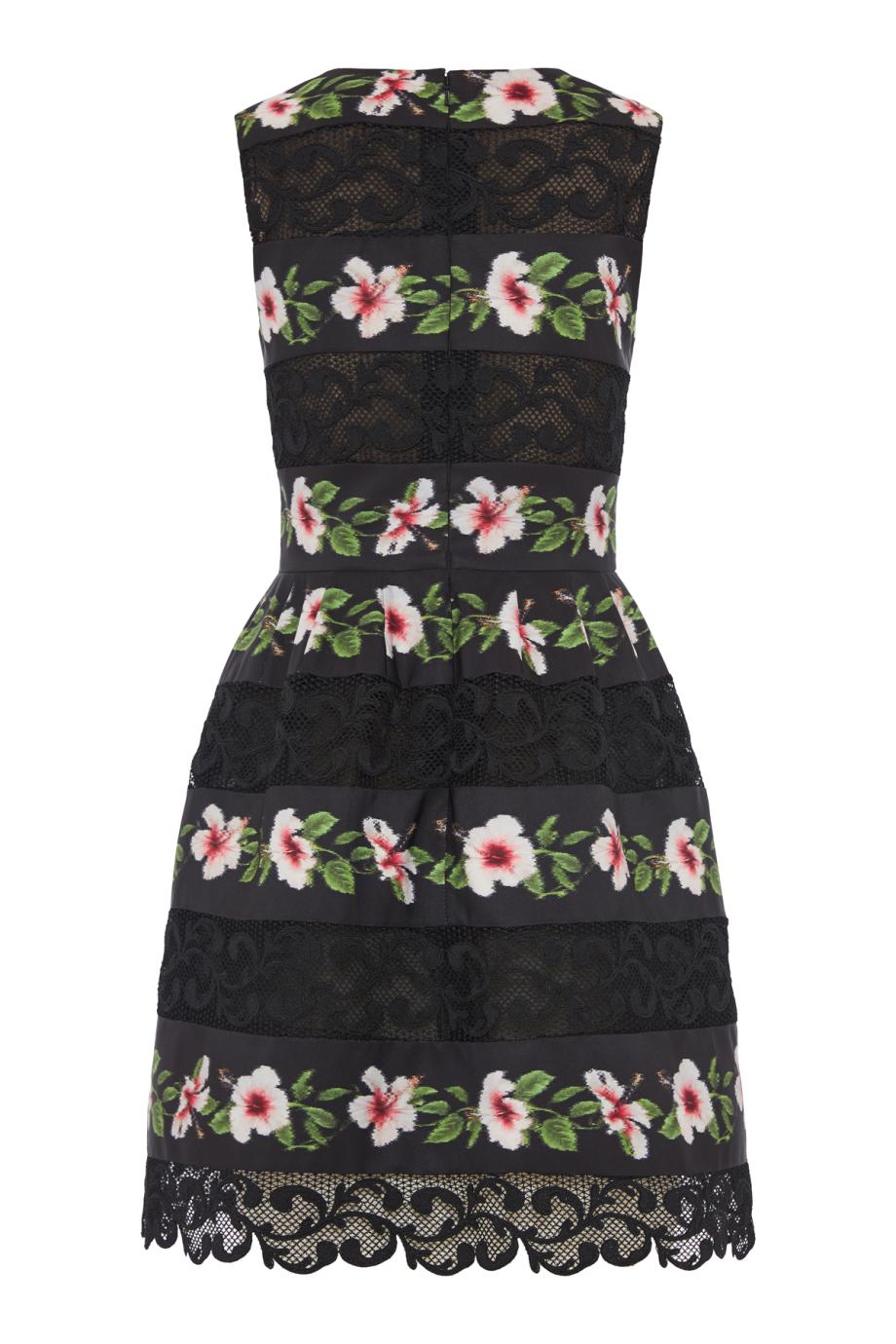Chiné hibiscus striped faille mini dress in black
