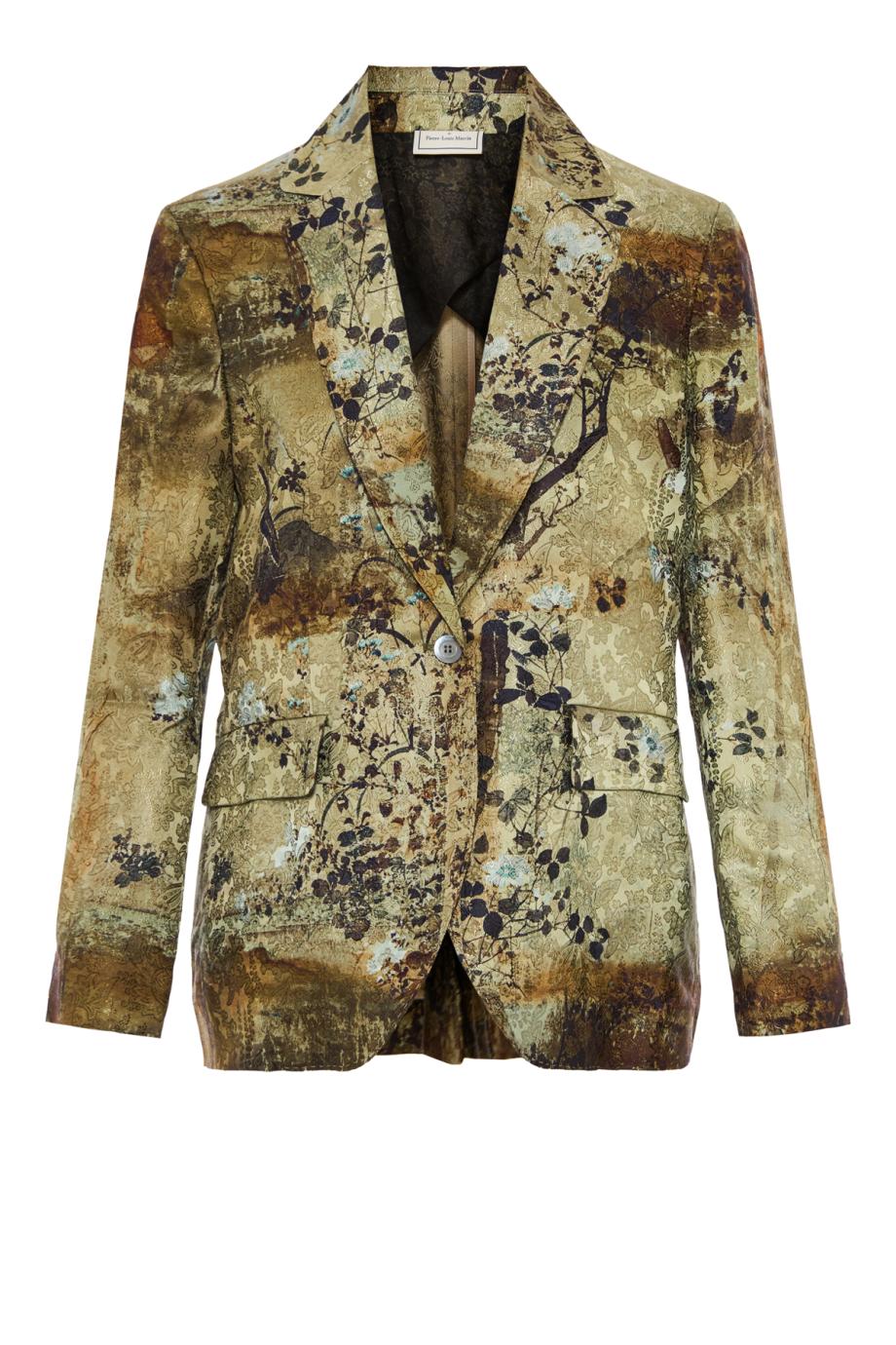Silk floral jacquard blazer in beige and brown