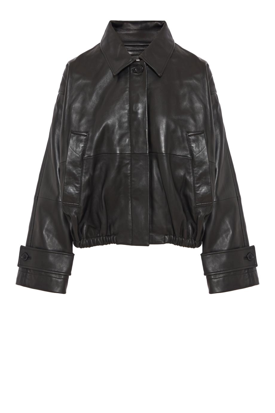 Leather blouson jacket in black
