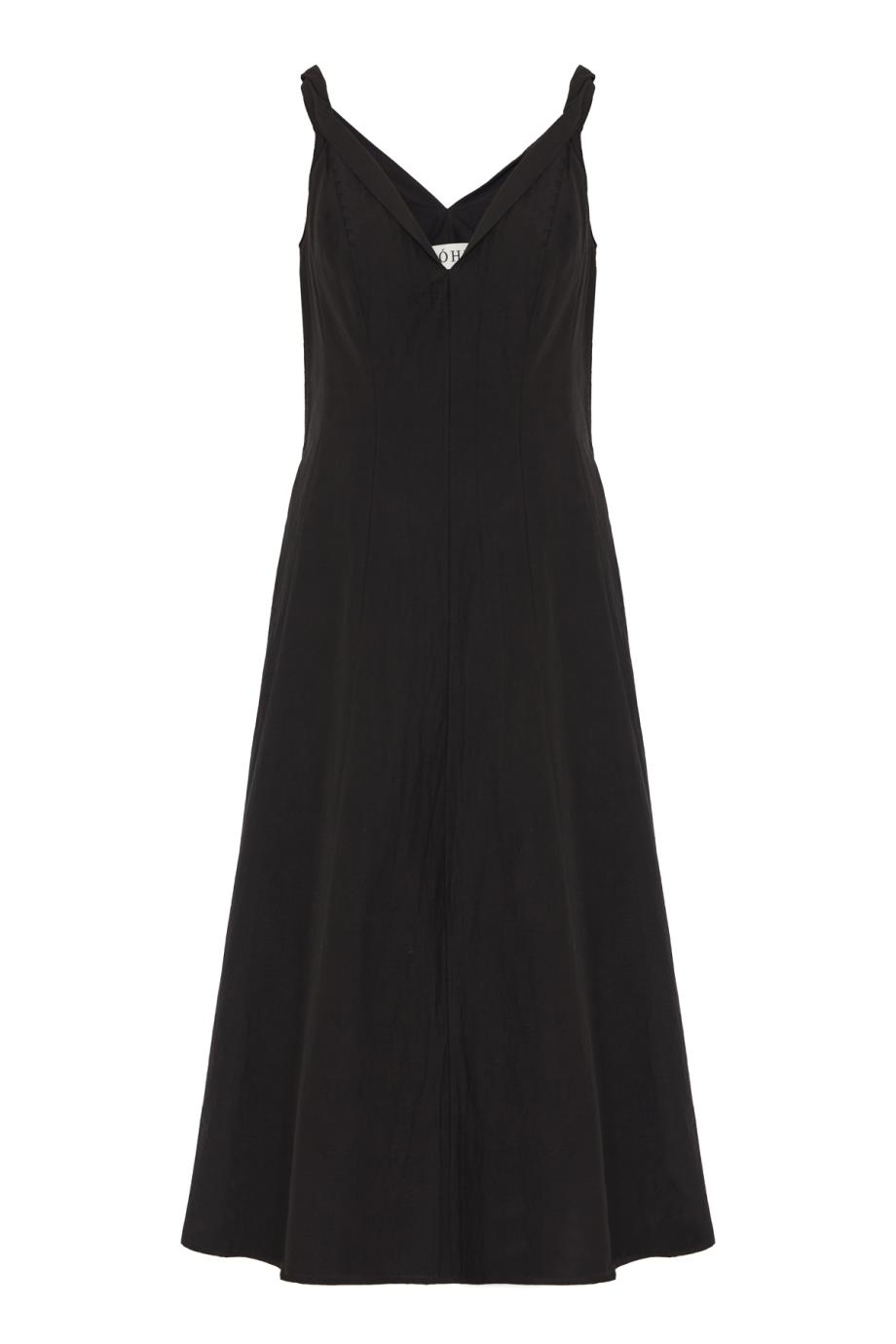 Twisted cotton midi dress in black