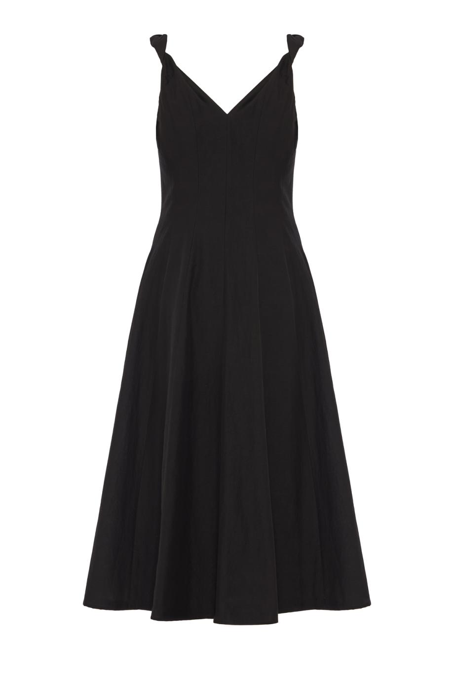 Twisted cotton midi dress in black