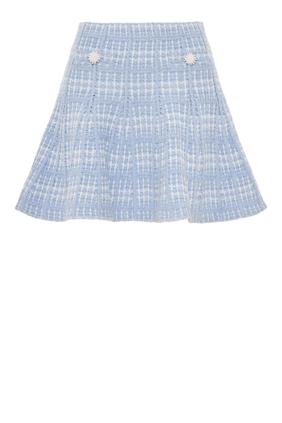 Check knit mini skirt in blue