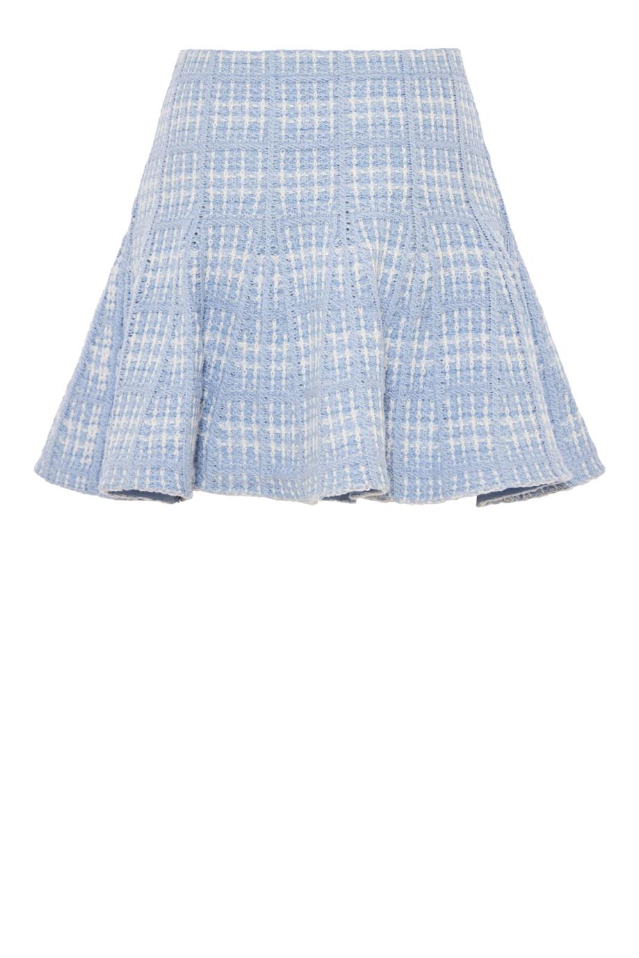 Check knit mini skirt in blue