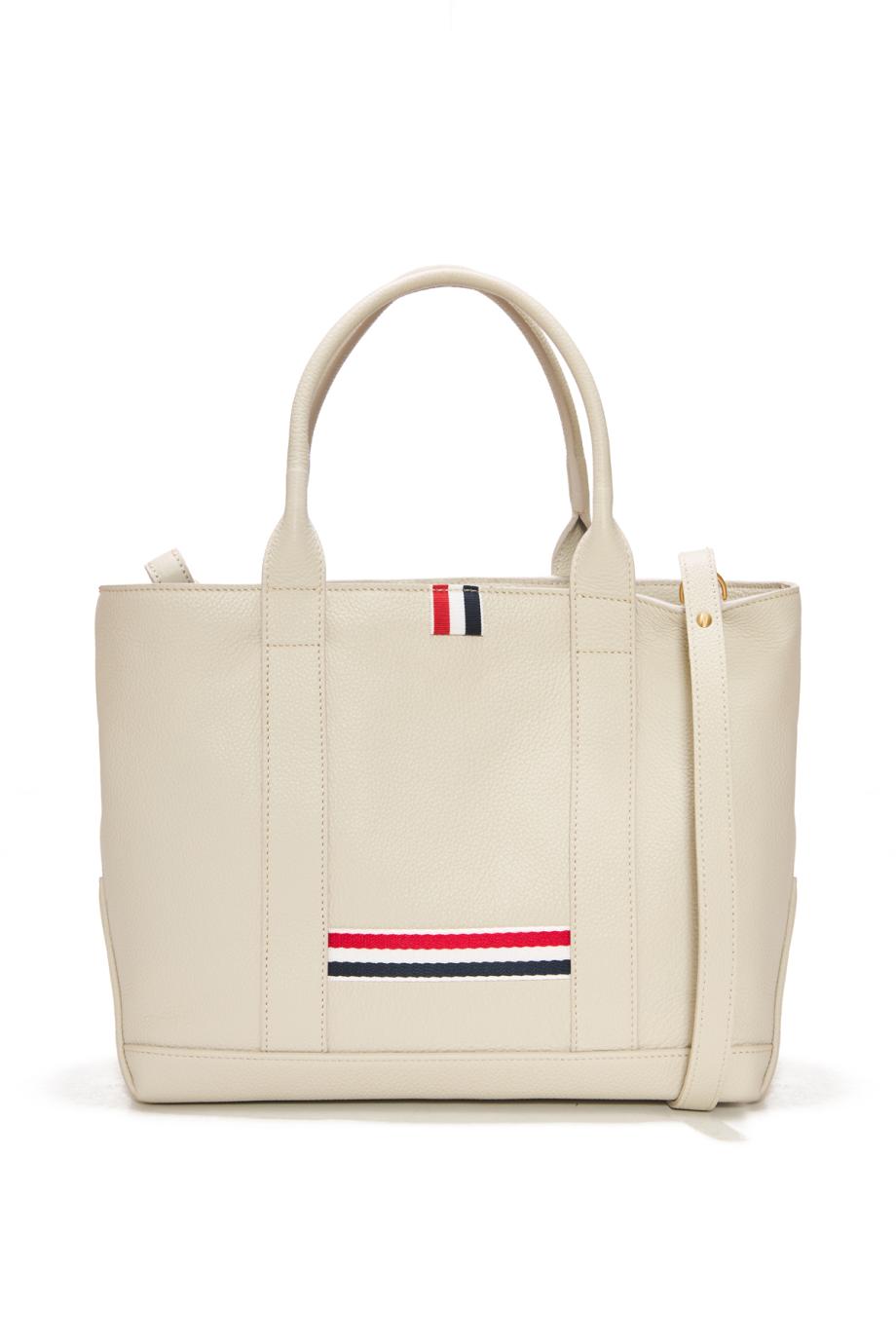 Leather small tool tote in off white