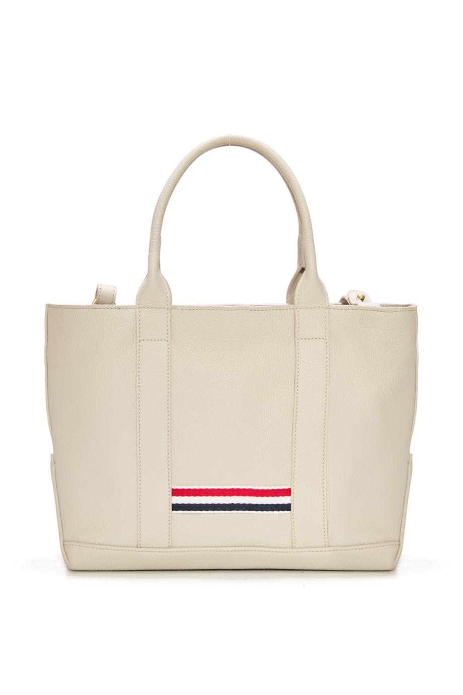Leather small tool tote in off white