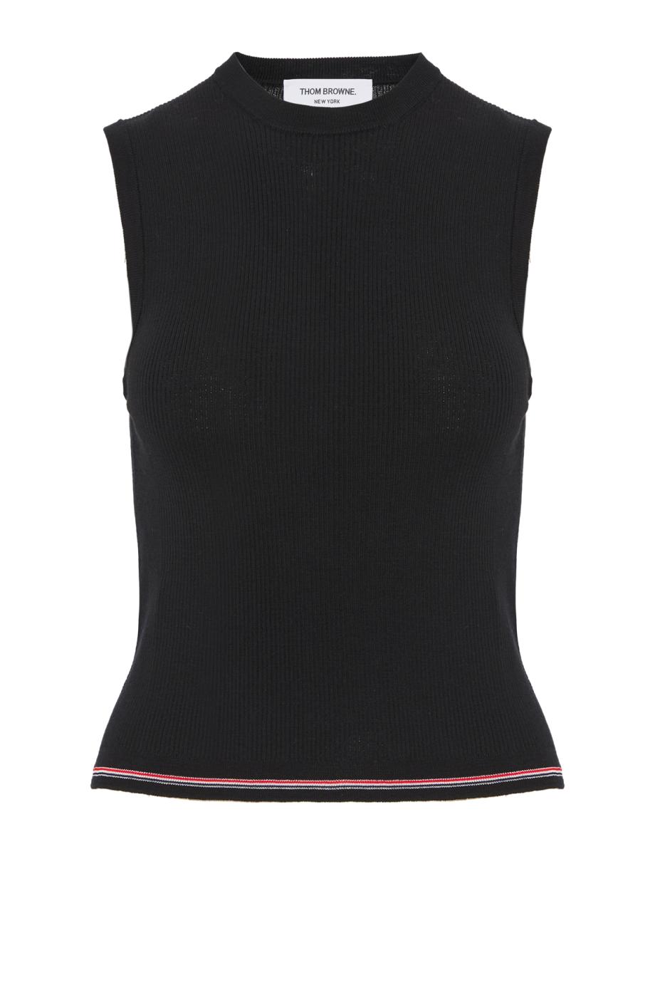 Wool rib-knit shell top in black