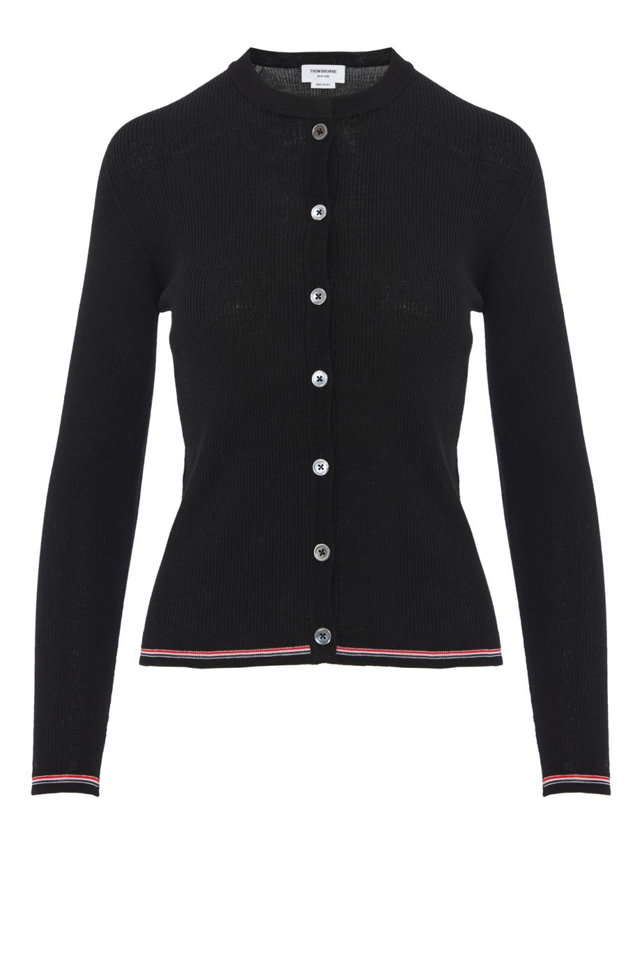Wool rib-knit cardigan in black