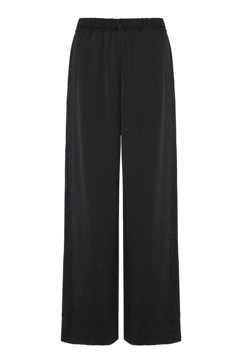 Lace-trimmed crepe pants in black