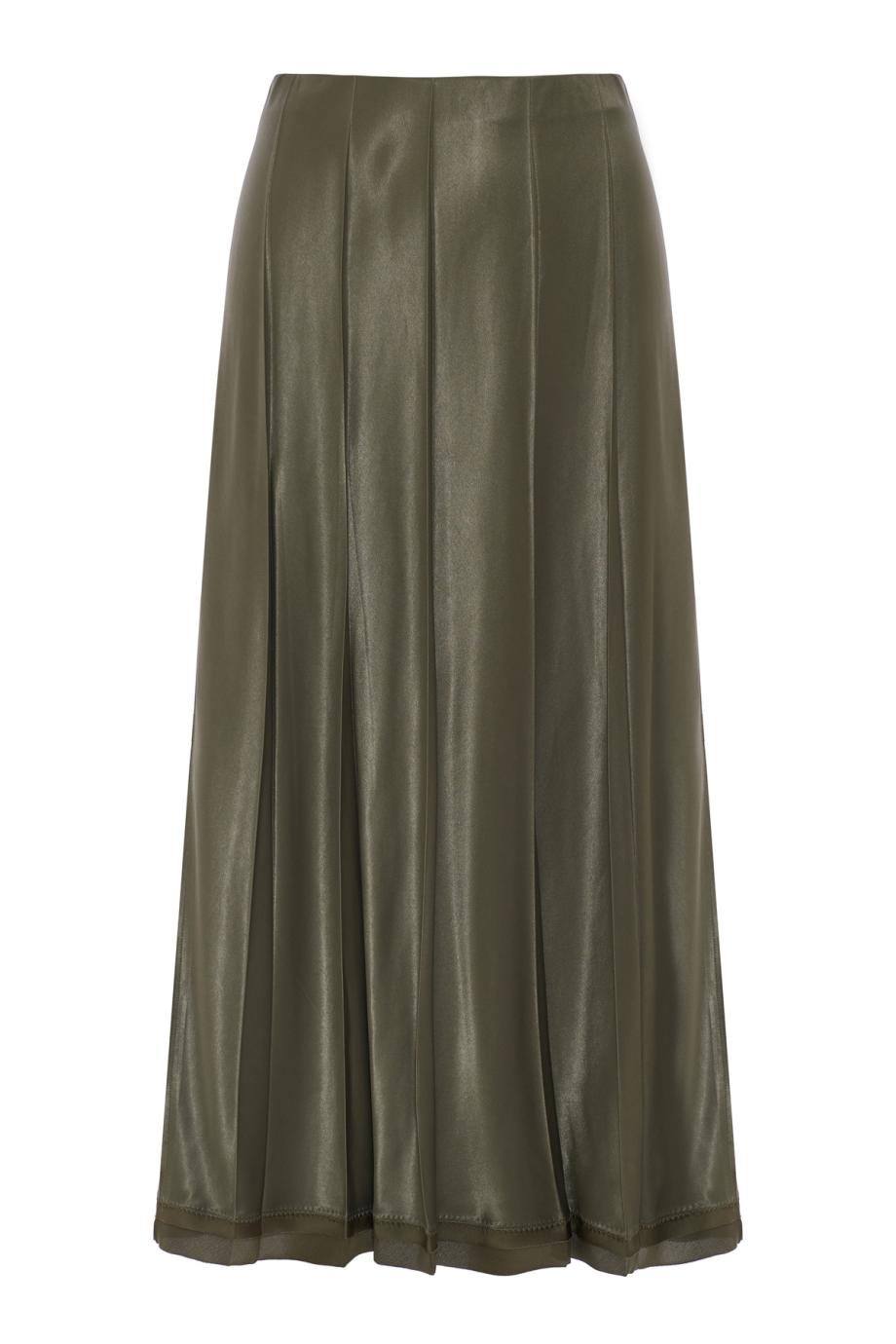 Viscose pleated maxi skirt in pine green