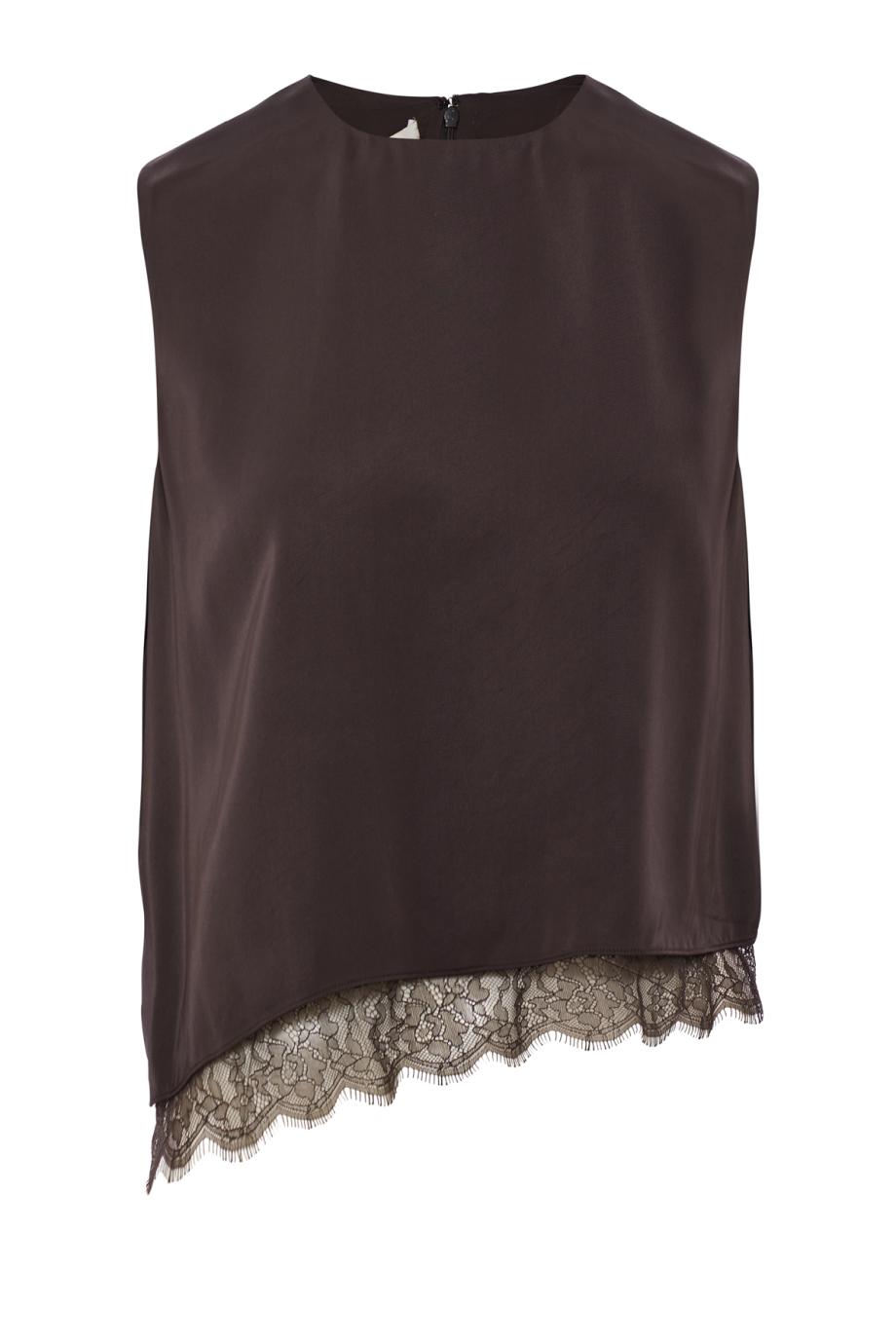 Lace-trim satin asymmetric shell in iron
