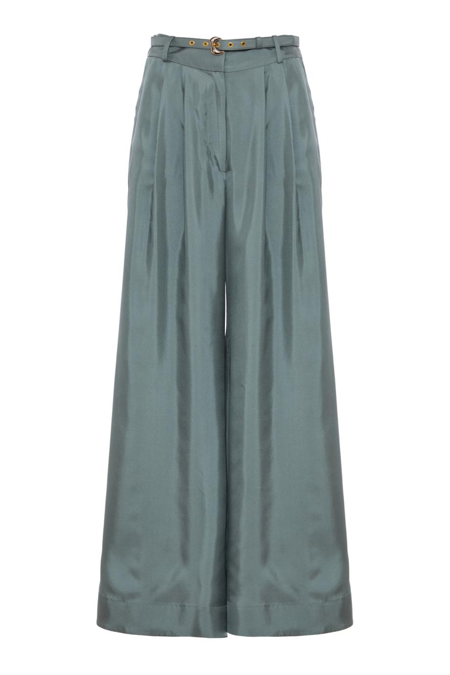 Wide leg silk pant in airforce