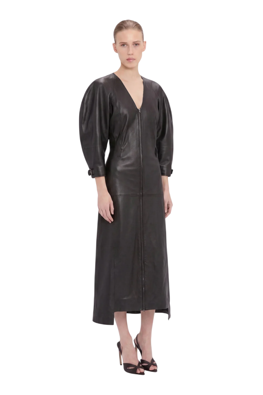 Dolman leather midi dress in dark earth
