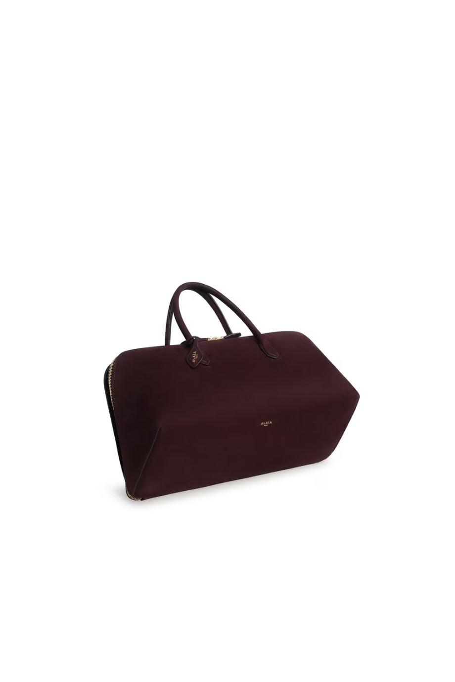 Delta suede top handle bag in bordeaux 