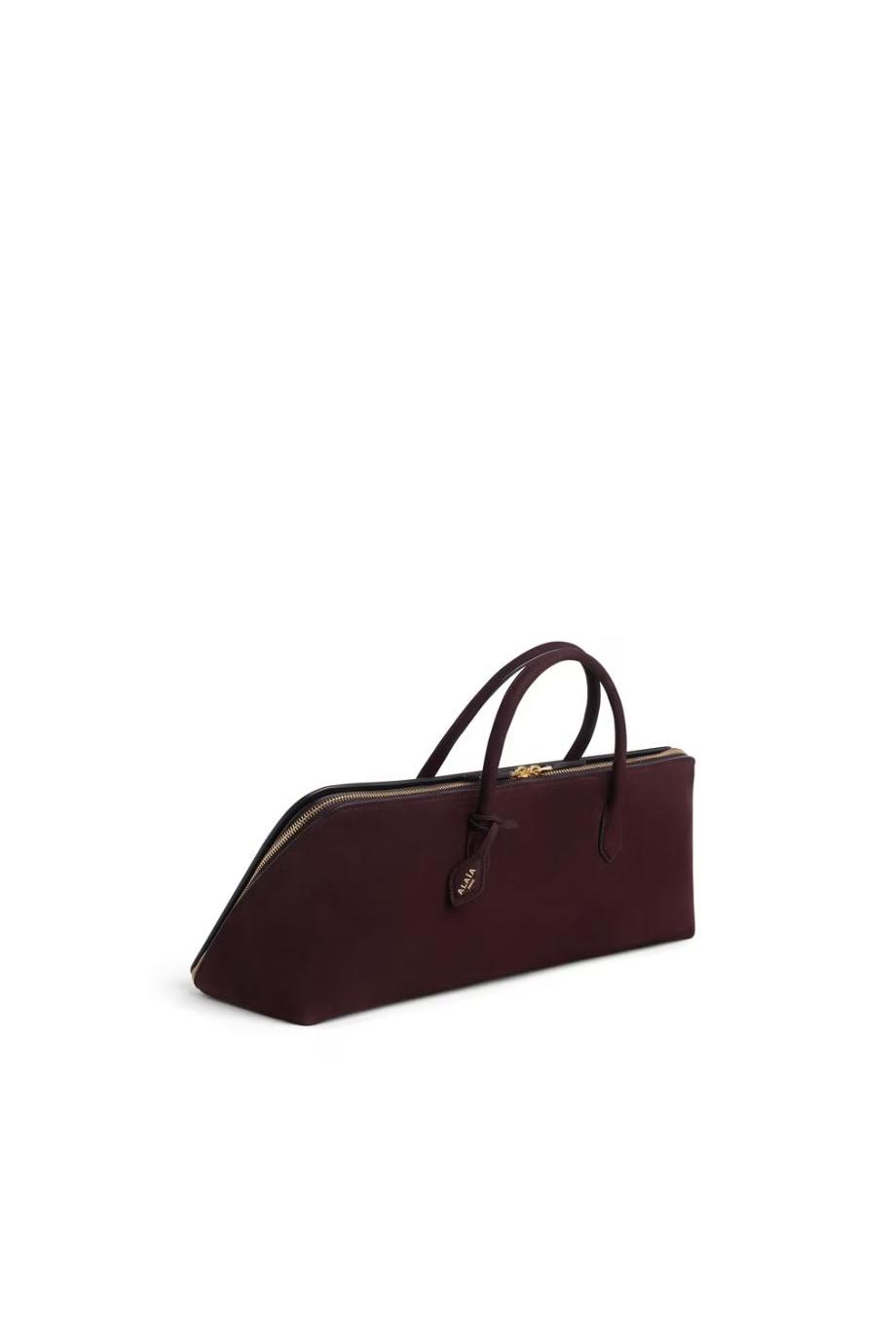 Delta suede top handle bag in bordeaux 