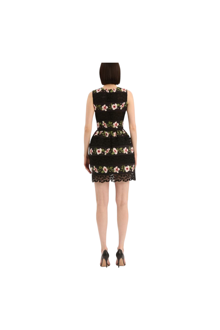 Chiné hibiscus striped faille mini dress in black