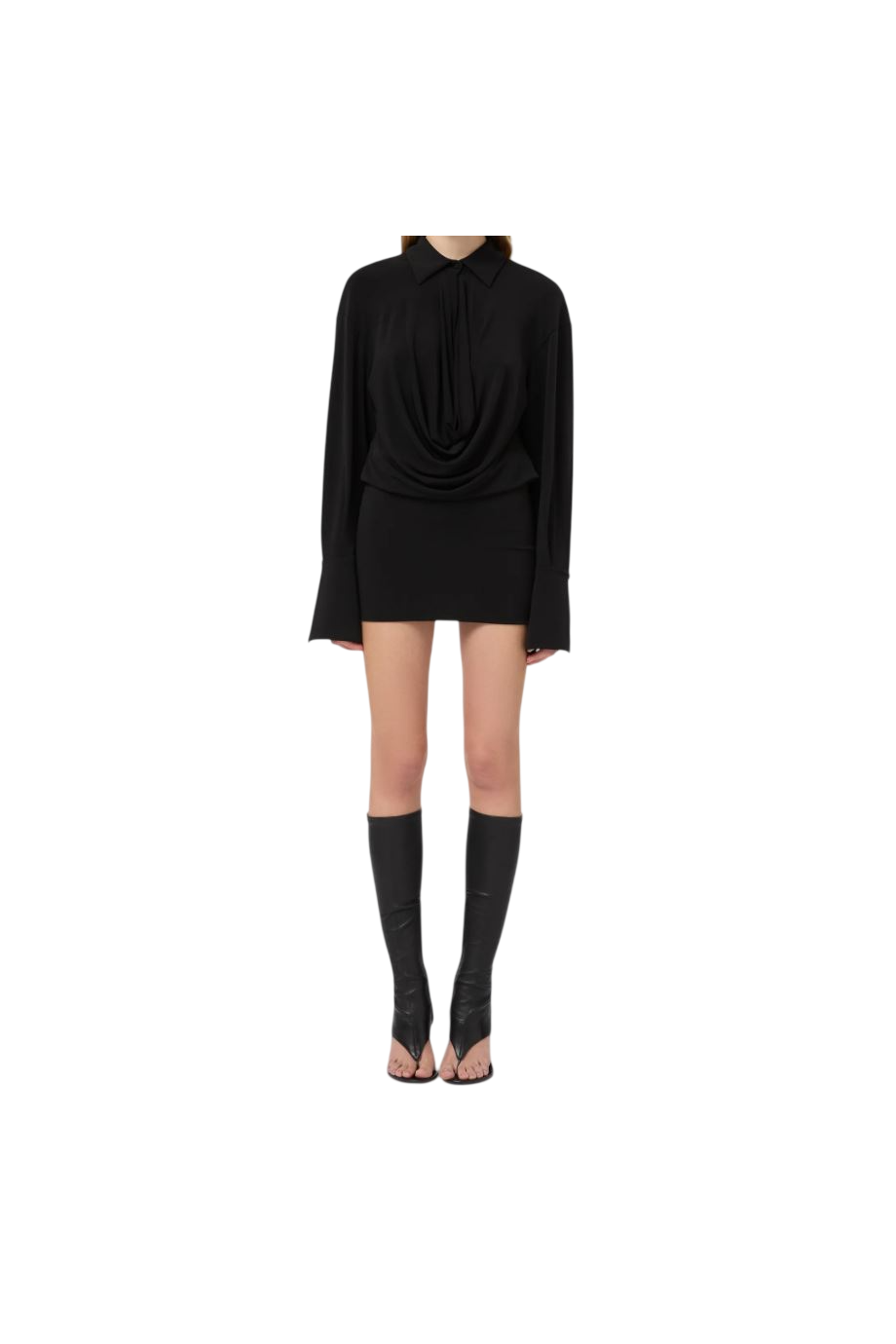 Lilia deep-V mini dress in black