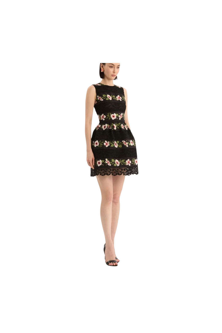 Chiné hibiscus striped faille mini dress in black