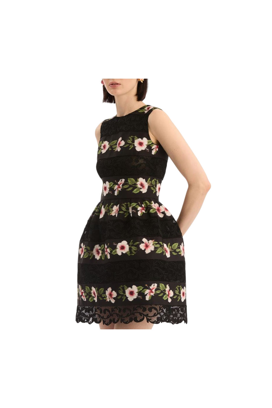 Chiné hibiscus striped faille mini dress in black