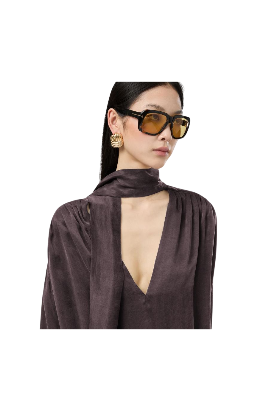 Mathilda scarf-neck satin blouse in rouge noir