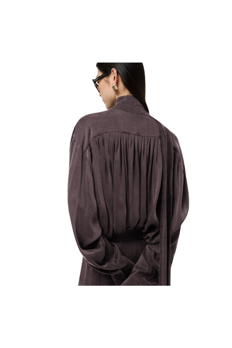 Mathilda scarf-neck satin blouse in rouge noir