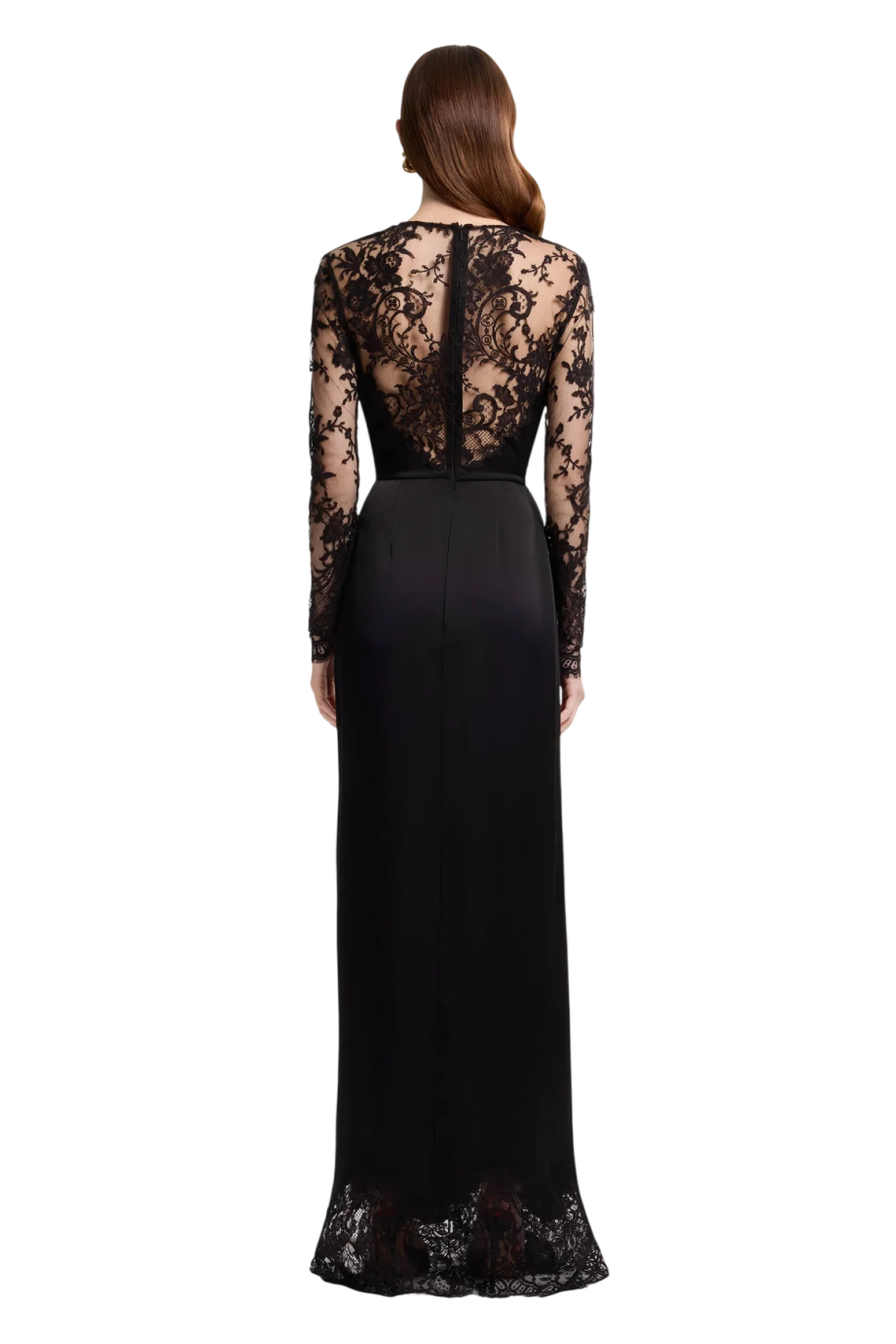 Floral lace V-neck gown in black