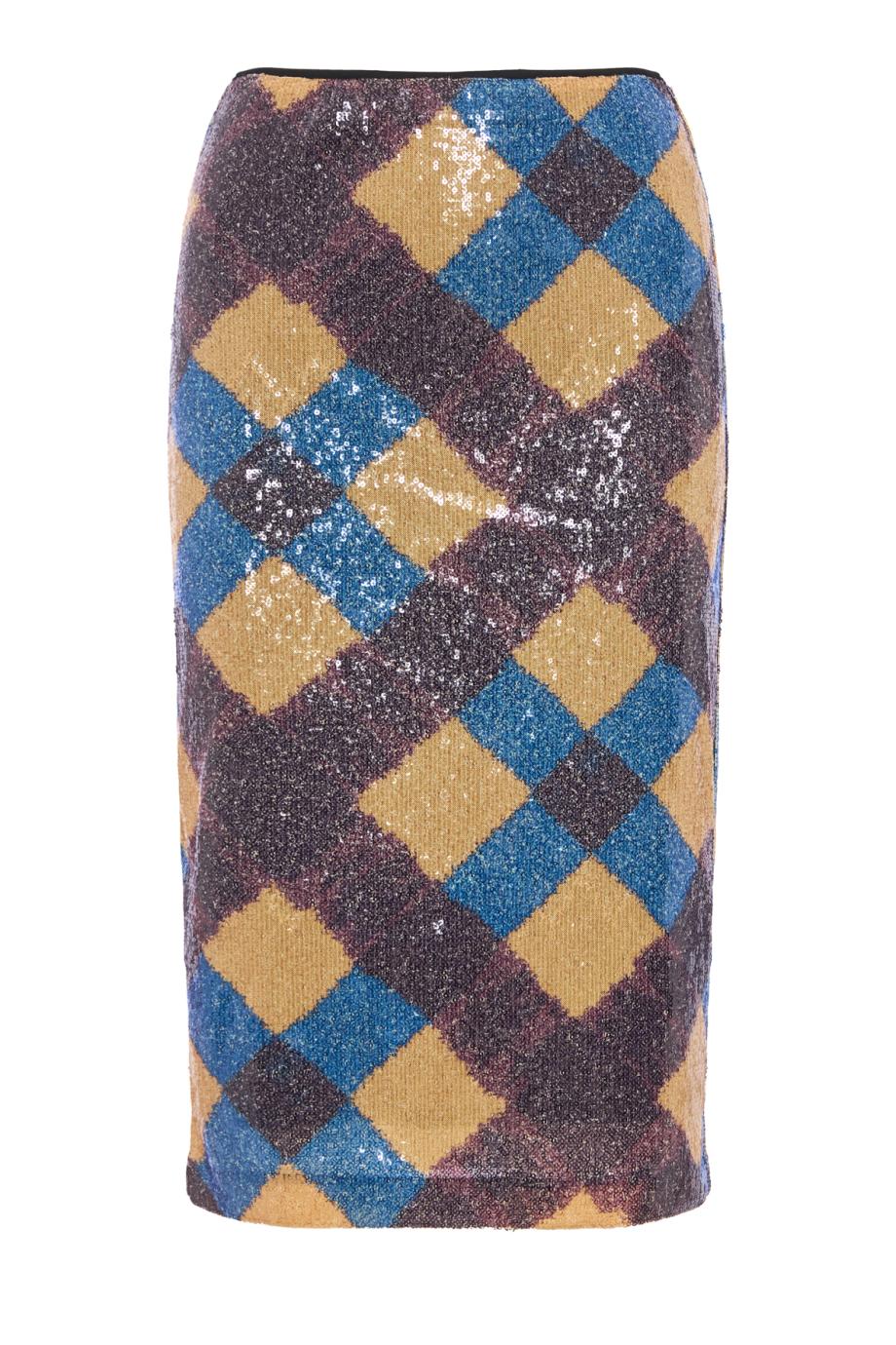 Bianca sequin midi skirt in caraway plaid