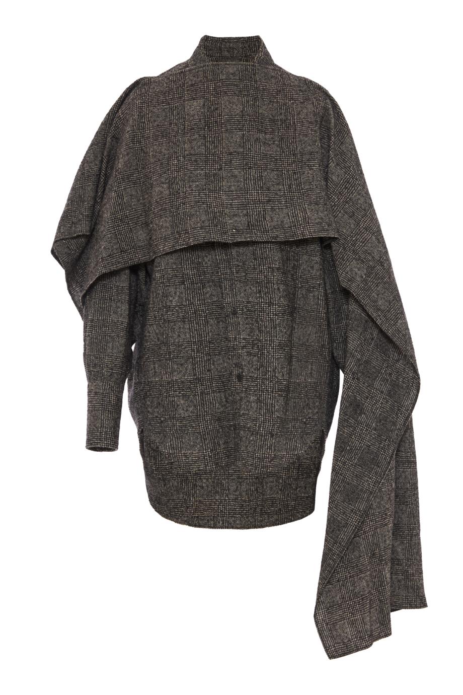 Georgia virgin wool shirt with detachable scarf in black and grey