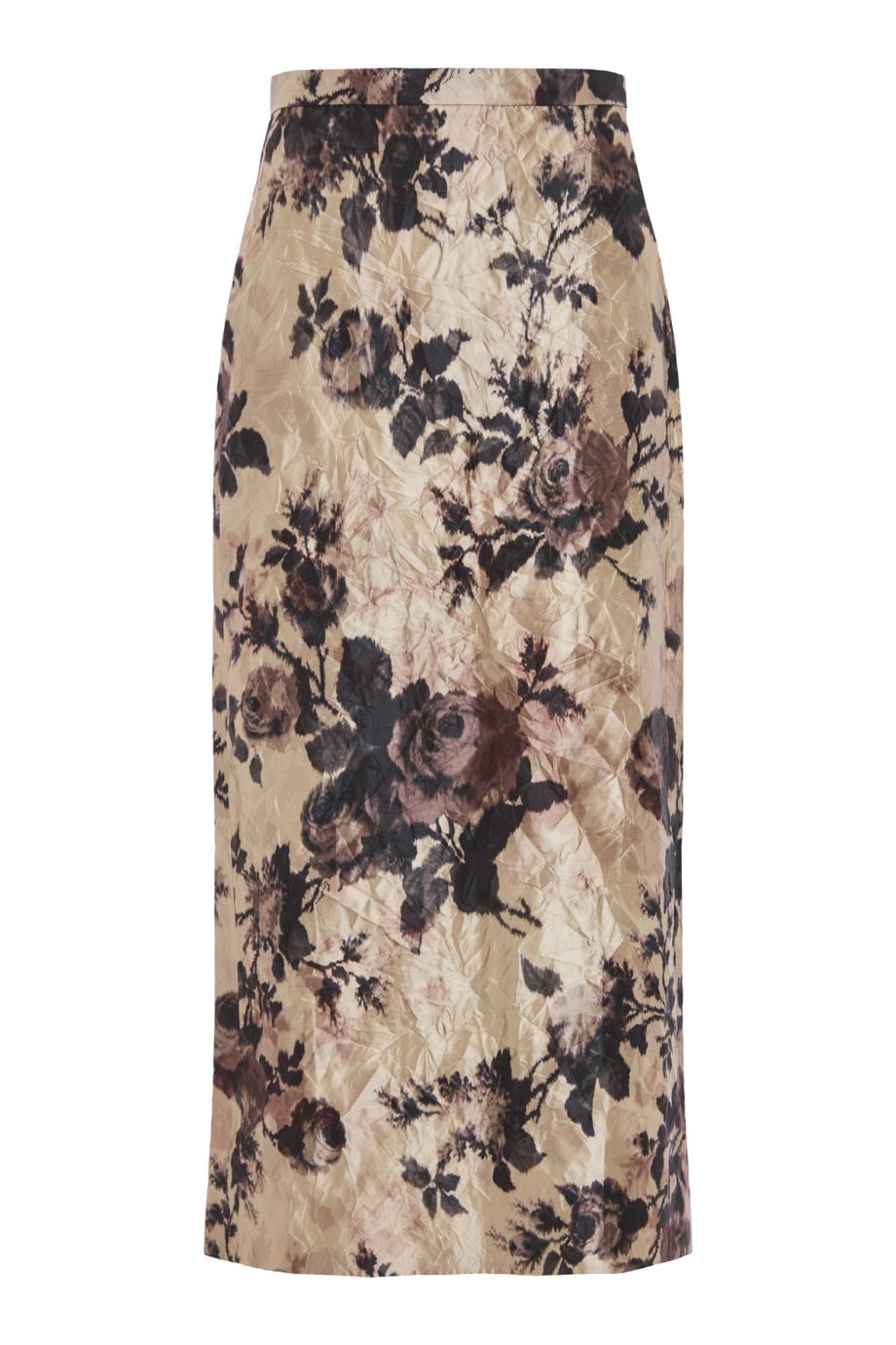 Floral textured satin pencil midi skirt in fonteyn rose pearl