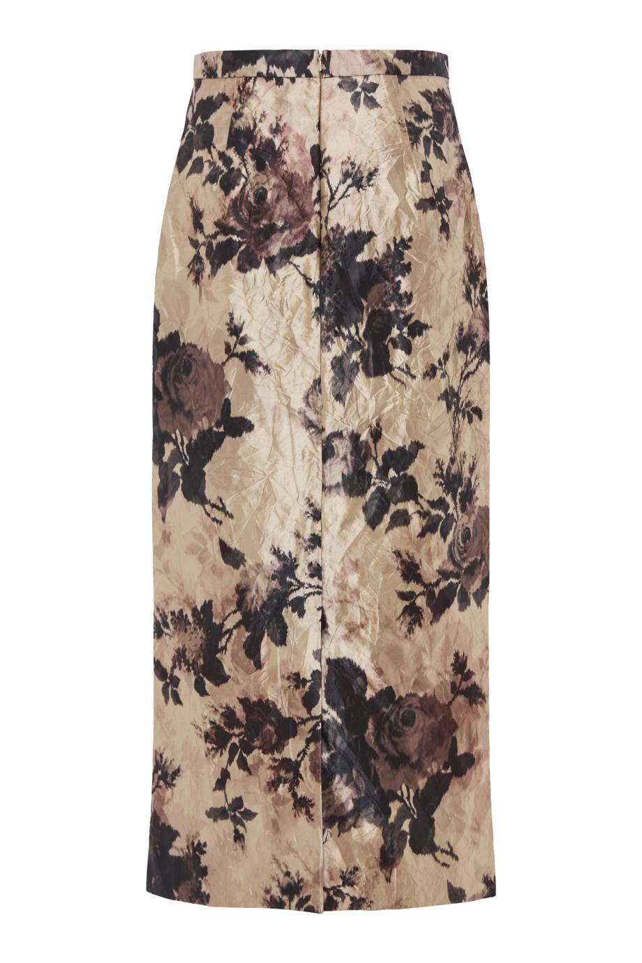 Floral textured satin pencil midi skirt in fonteyn rose pearl
