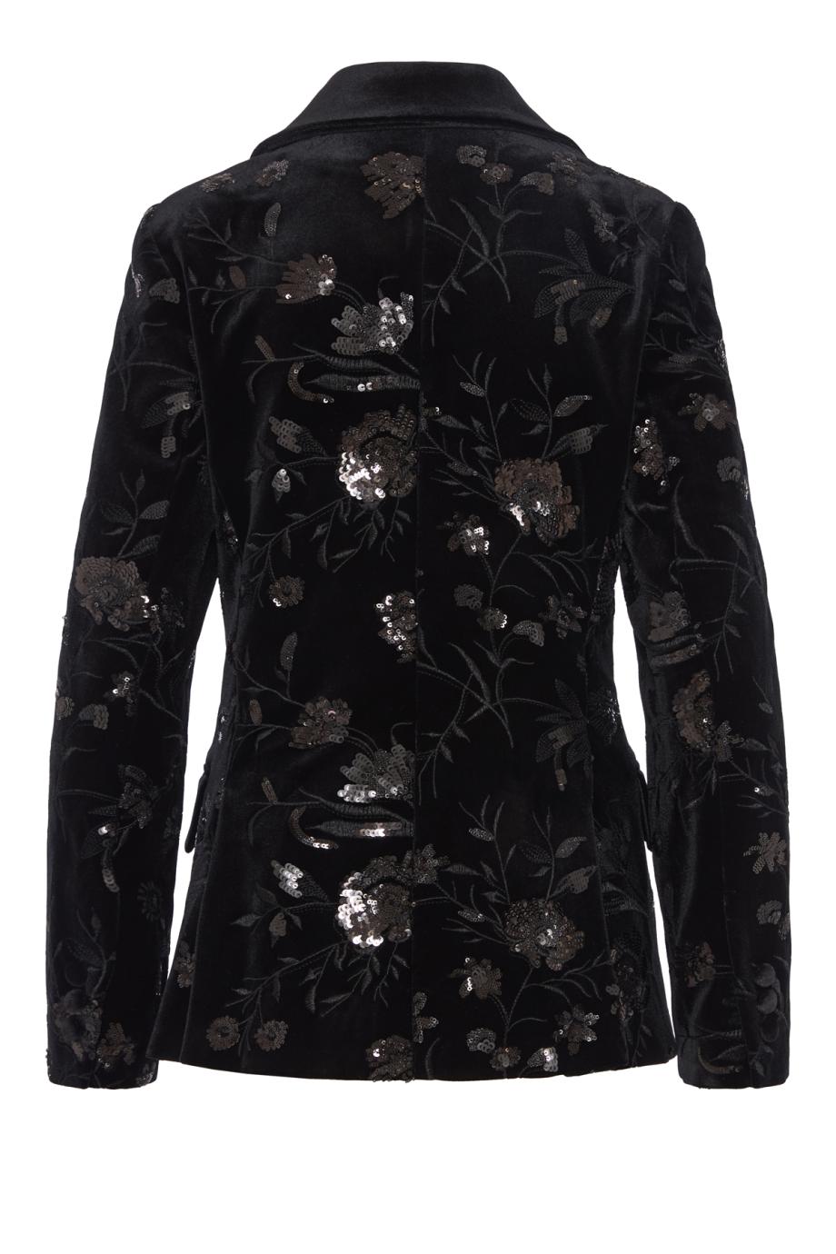 Embroidered velvet blazer in black