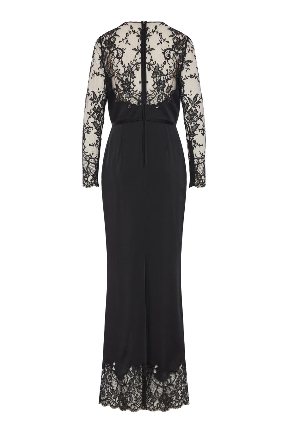 Floral lace V-neck gown in black