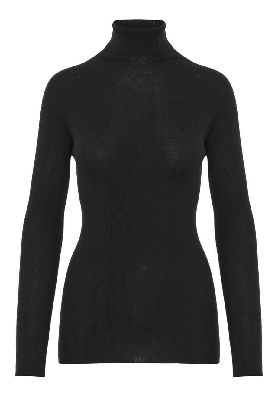 Fine-knit wool-silk turtleneck sweater in black