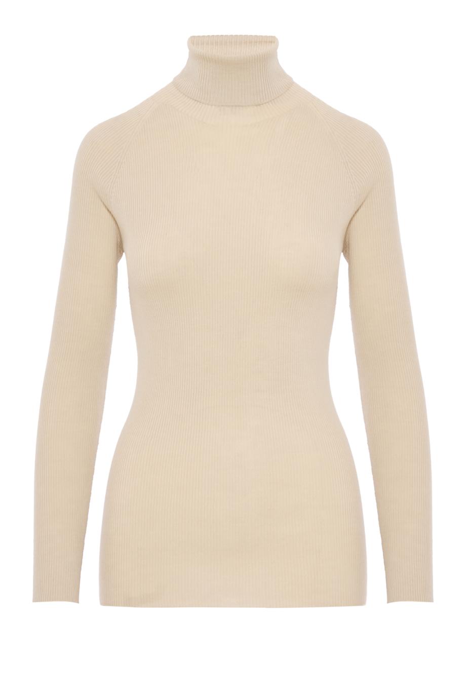 Fine-knit wool-silk turtleneck sweater in stucco