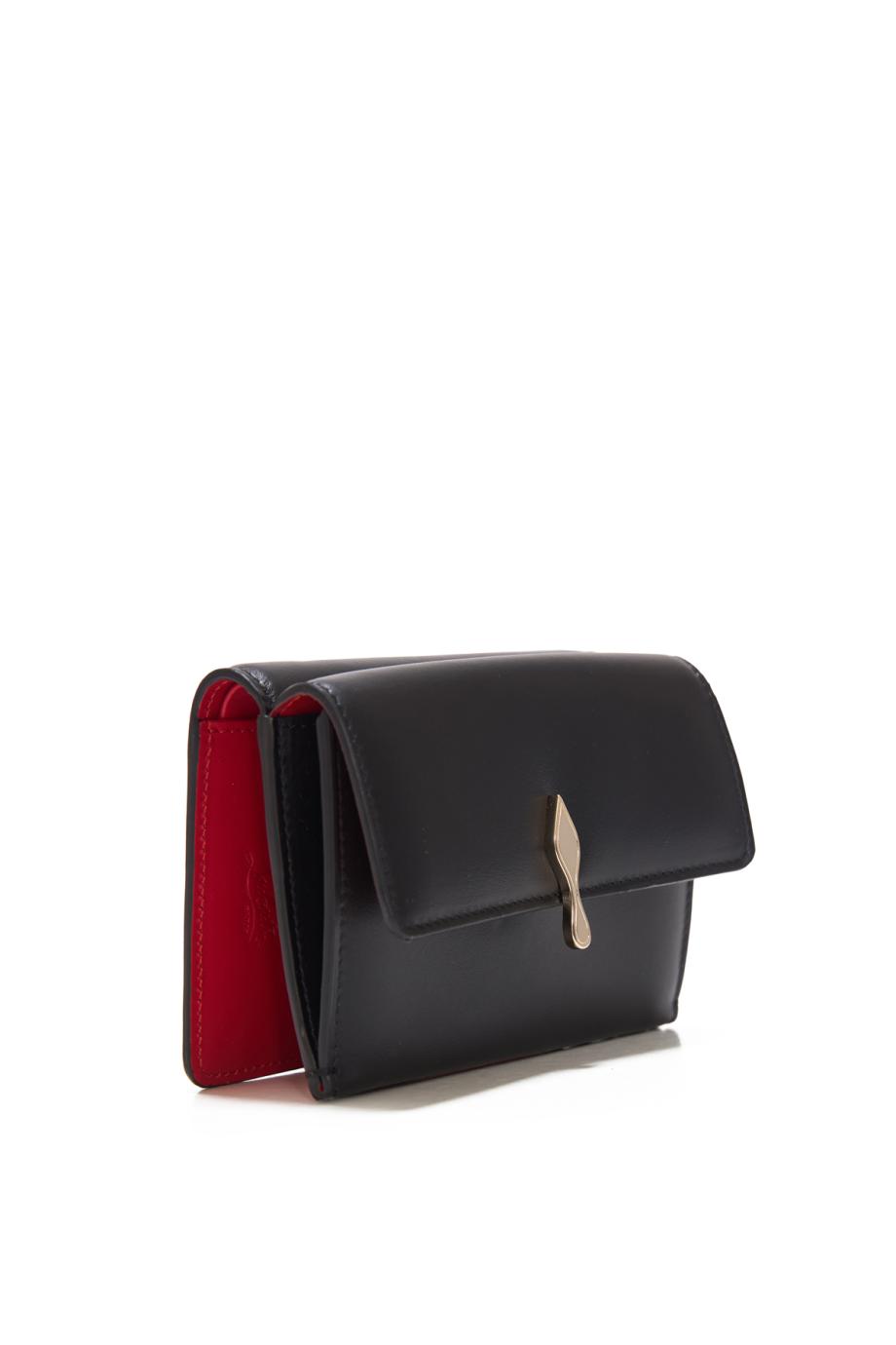 Bettina patent leather wallet on chain in black
