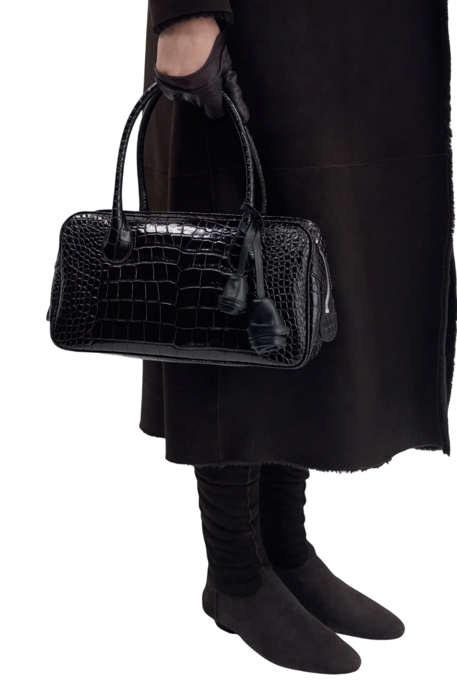 Brigitte croco-embossed leather bag in natural brown