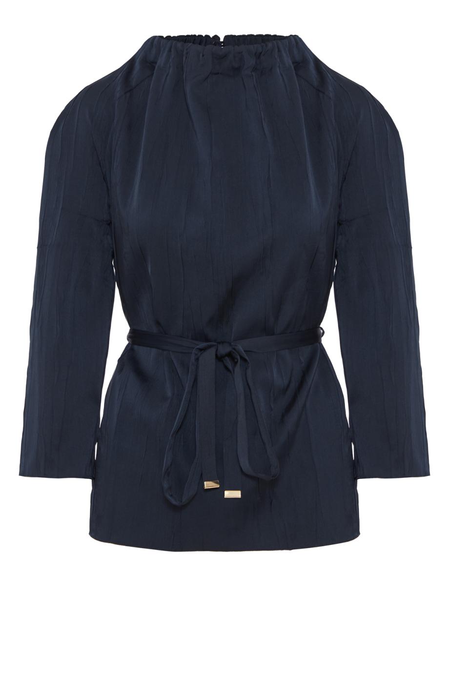 Ferola crinkled tie-waist tunic in blue marine