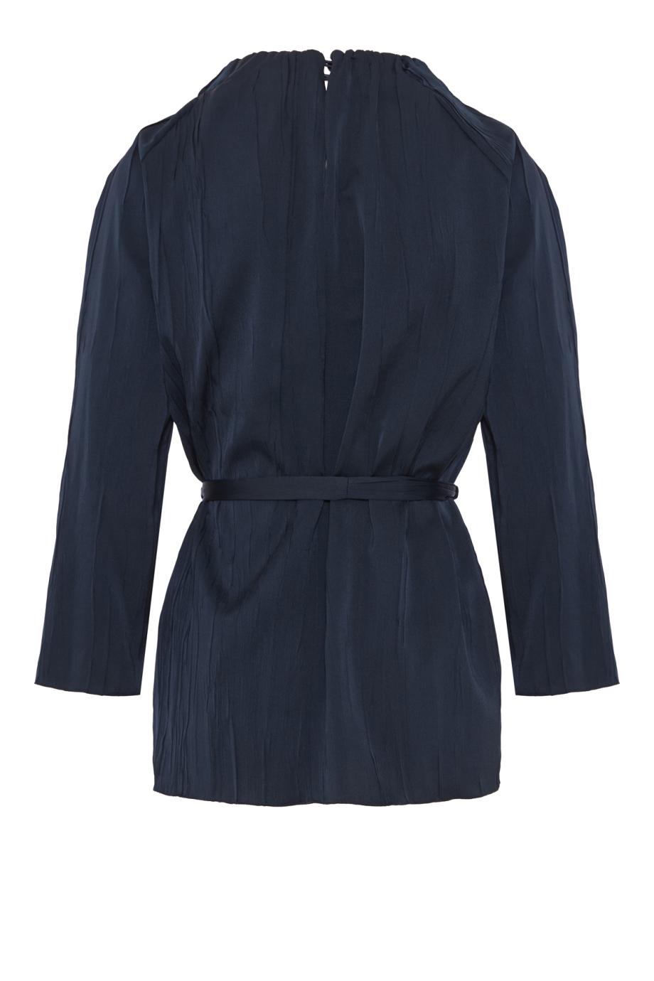 Ferola crinkled tie-waist tunic in blue marine