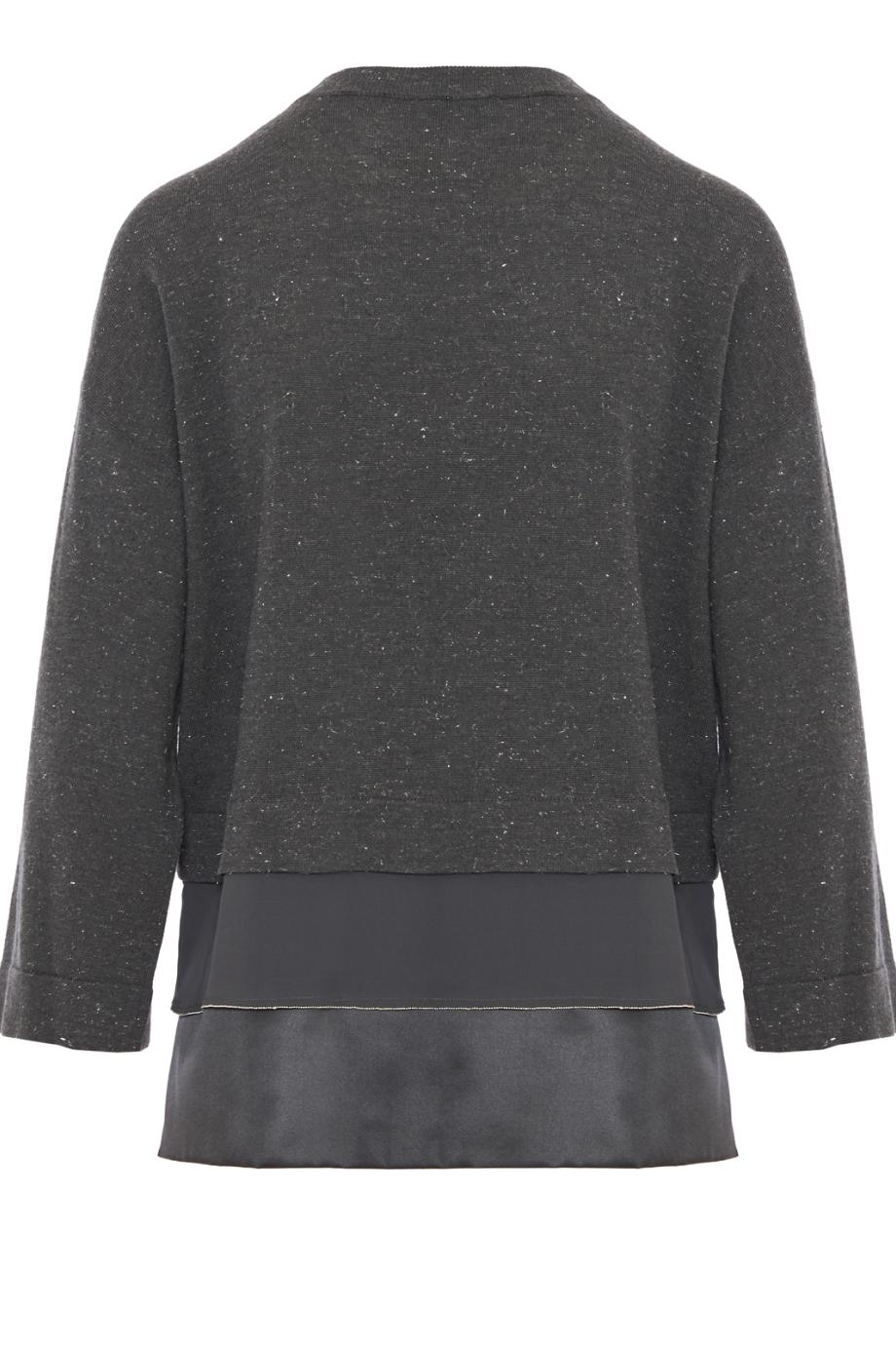 Bi-material lurex wool and crepe de chine sweater in eclipse grey