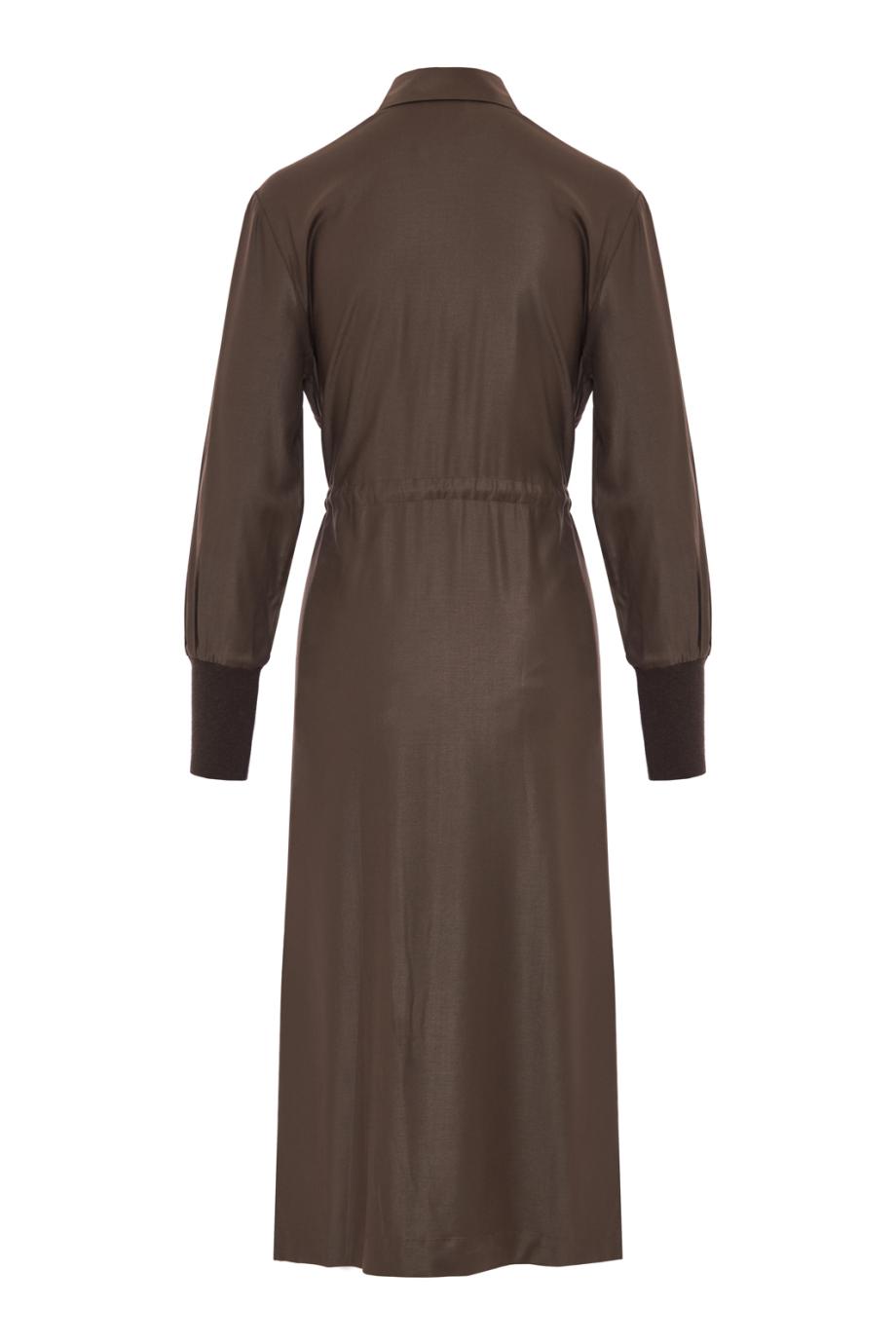 Wool-blend flowy maxi shirtdress in deep brown