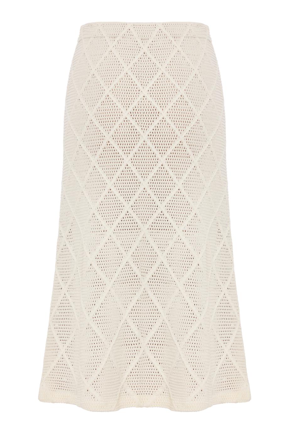 Fringe knit midi skirt in cream