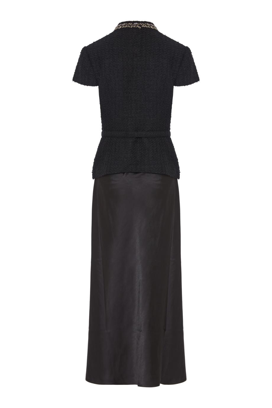 Bouclé crystal-trim satin midi dress in black