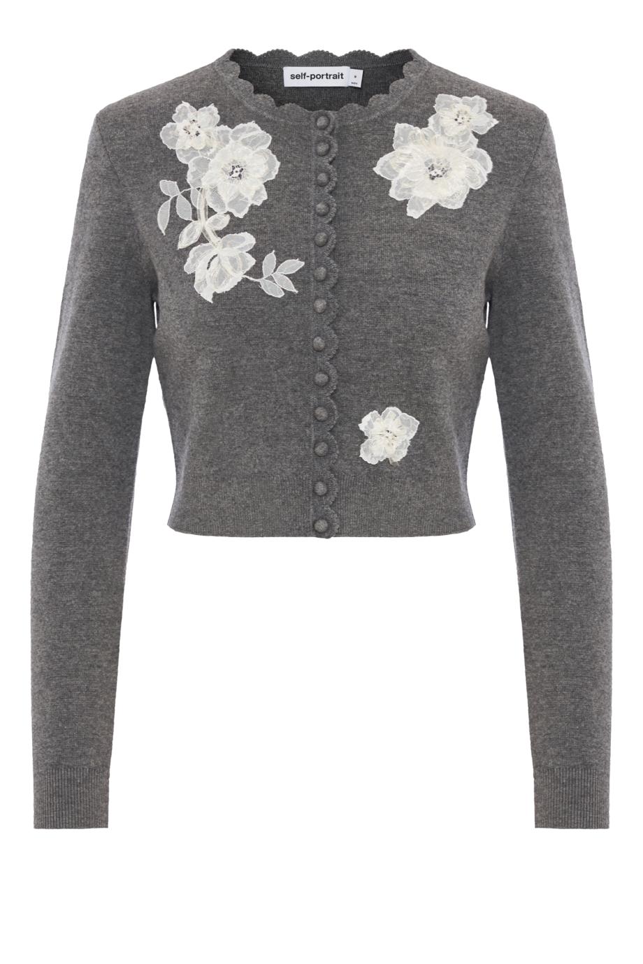 Lace-flower knit cardigan in grey