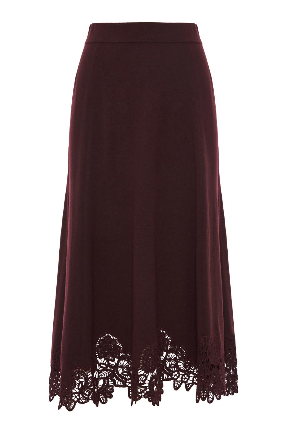 Valiant merino lace midi skirt in mahogany
